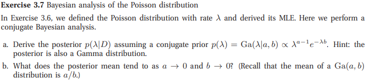 Exercise 3.7 Bayesian analysis of the Poisson | Chegg.com