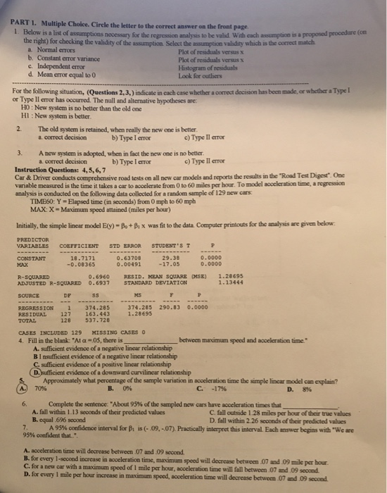 Solved PART 1. Multiple Choice. Circle the letter to the | Chegg.com