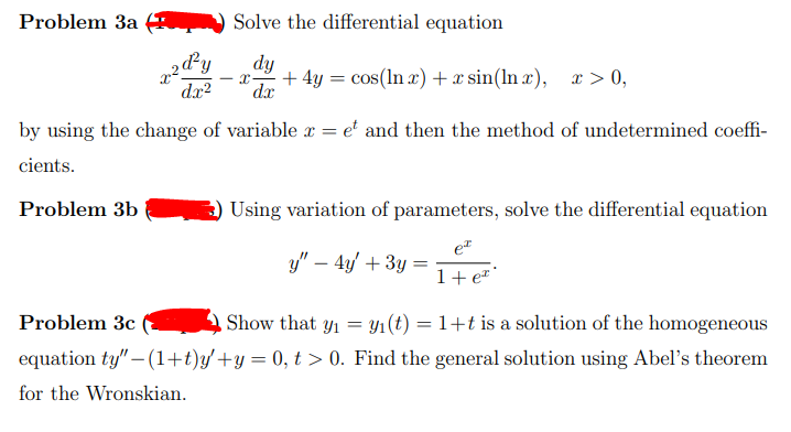 Solved 2:20By -1- Problem 3a Solve the differential equation | Chegg.com