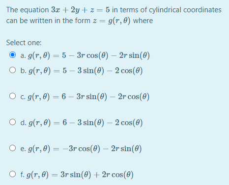 Solved The Equation 3x 2y Z 5 In Terms Of Cylindrical C Chegg Com