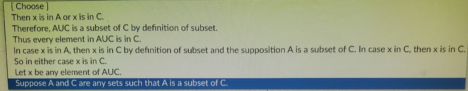 Solved We wish to prove that for all sets A and C, if A⊆C, | Chegg.com