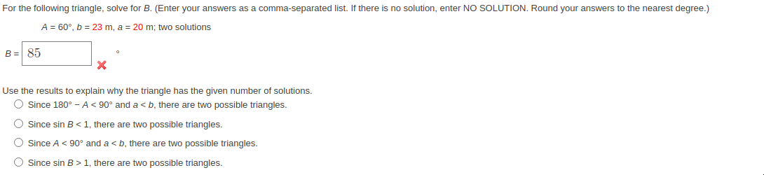 Solved For The Following Triangle, Solve For B. (Enter Your | Chegg.com