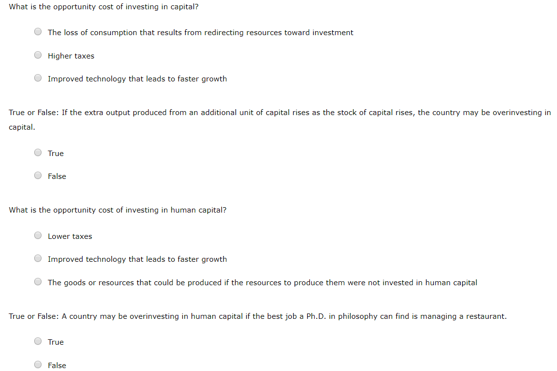 What is the opportunity cost of investing in capital?