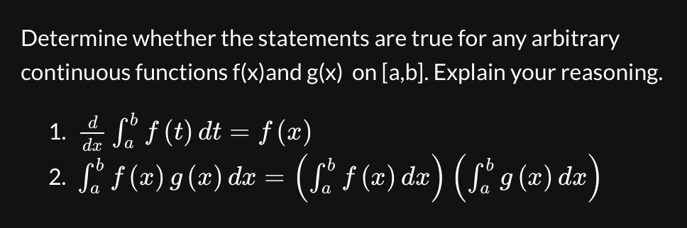 Solved Determine whether the statements are true for any | Chegg.com image.