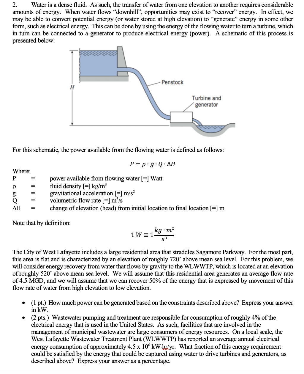 Solved 2. Water is a dense fluid. As such, the transfer of | Chegg.com