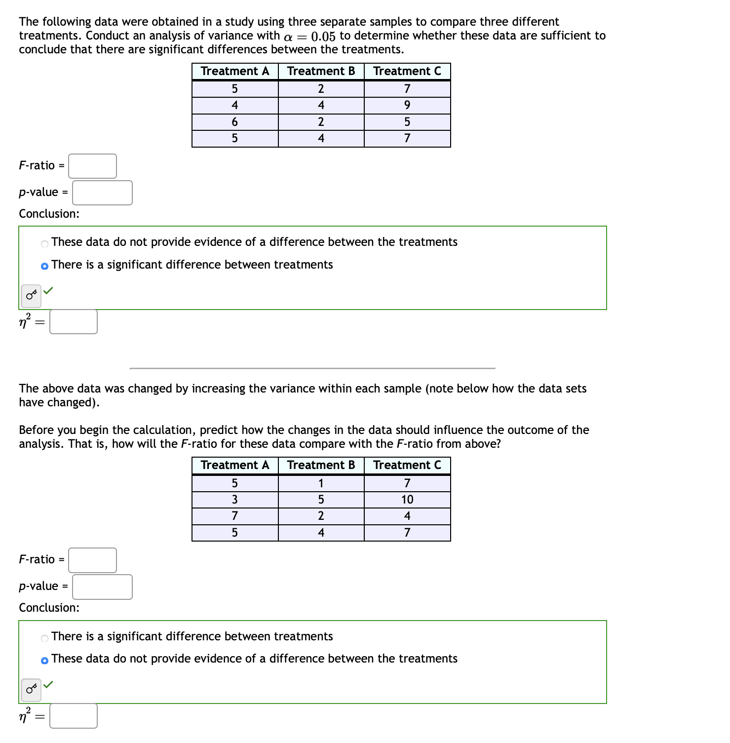 Solved The following data were obtained in a study using | Chegg.com