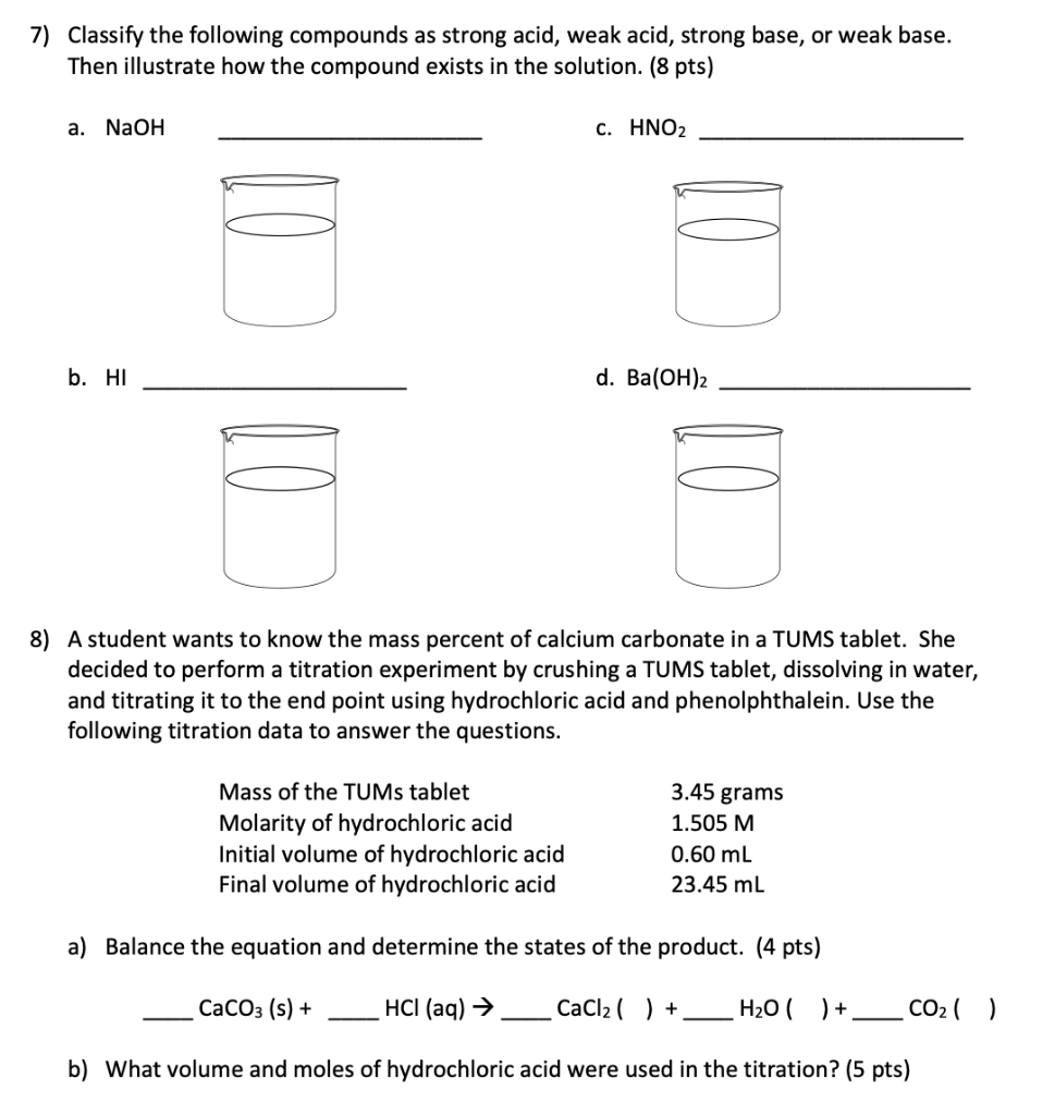 Solved 7 Classify The Following Compounds As Strong Acid Chegg Com