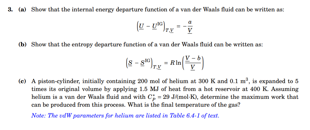 Solved (a) Show that the internal energy departure function | Chegg.com