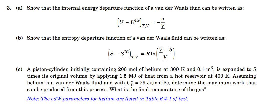 Solved (a) Show That The Internal Energy Departure Function 