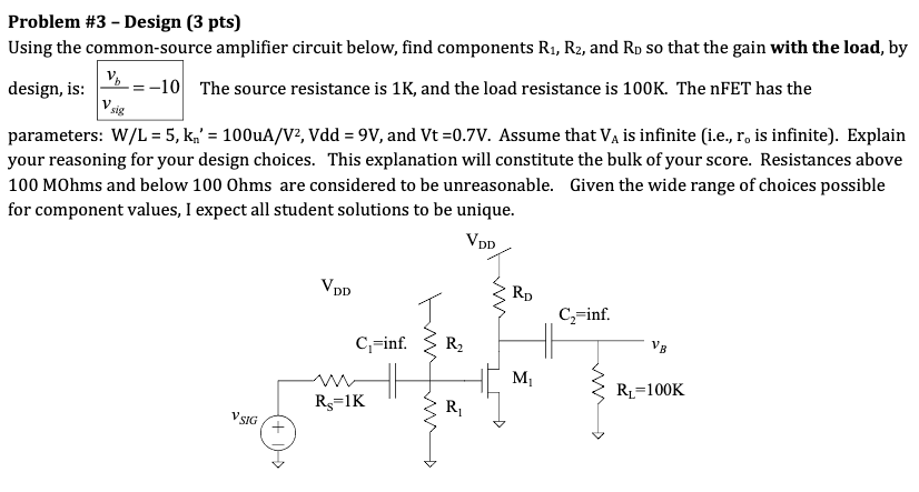 Solved Problem #3 - Design (3 pts) Using the common-source | Chegg.com