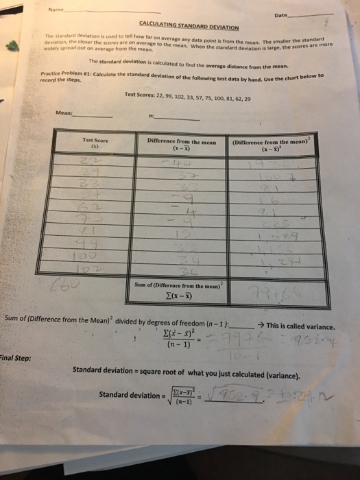 Solved Name Date standard deviation is used to tell how far