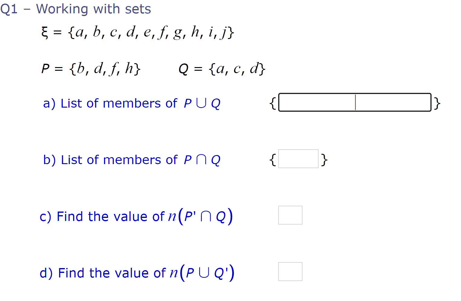 Solved Q1 Working With Sets A B C D E F G H Chegg Com