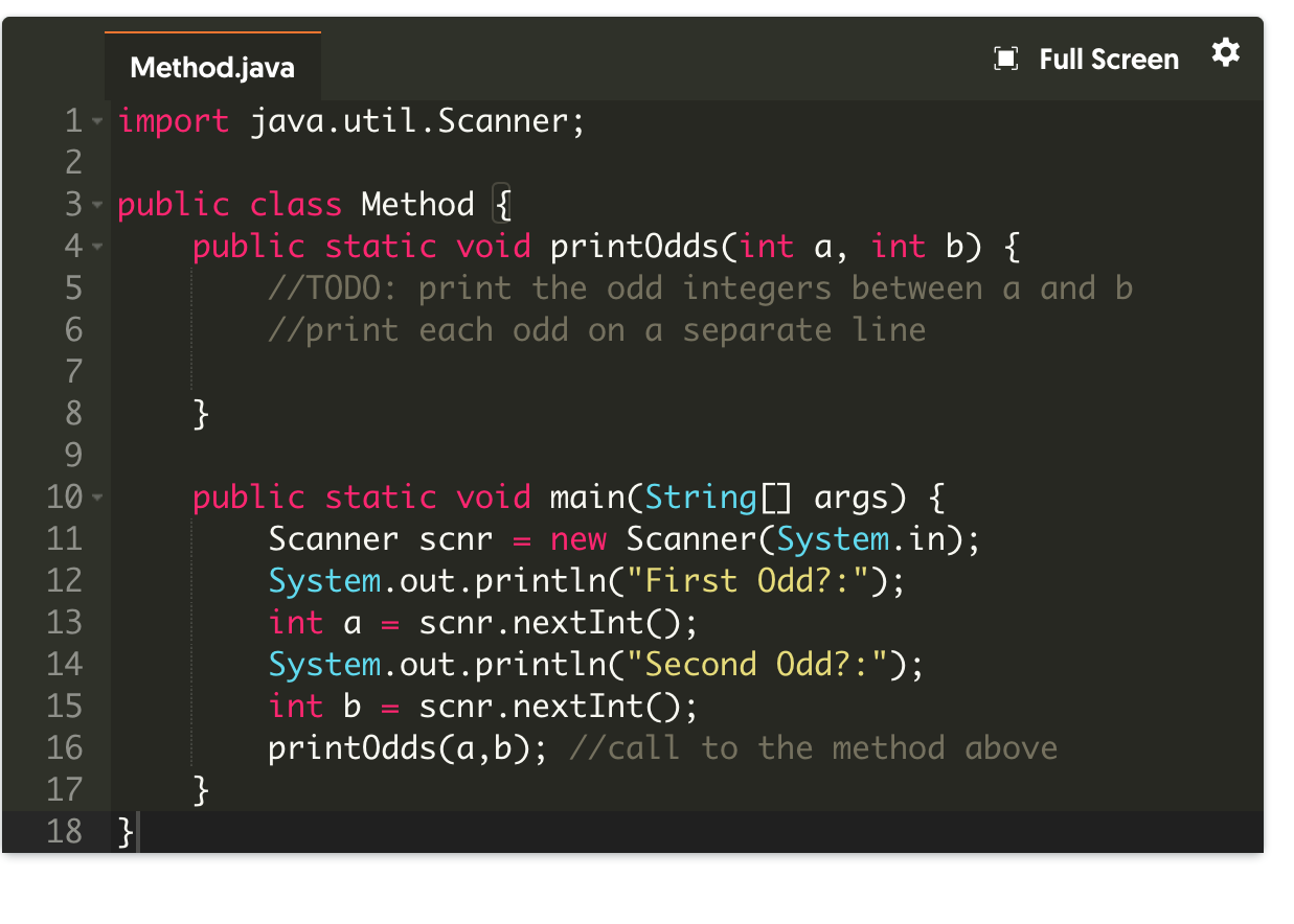Solved Complete the given method to print all the odd | Chegg.com