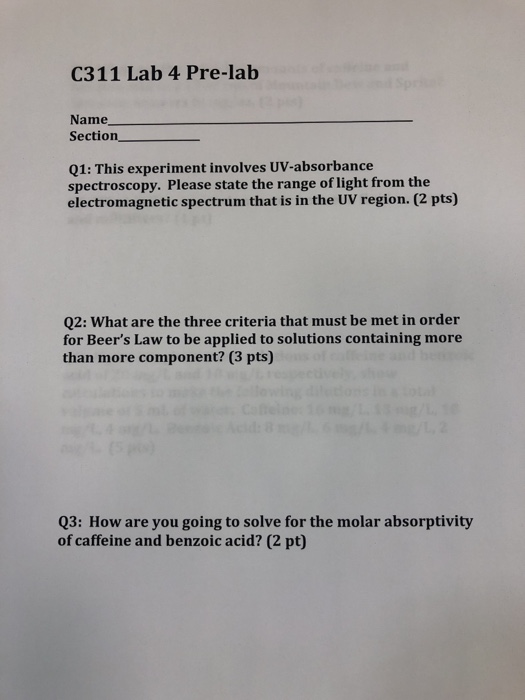 Solved C311 Lab 4 Prelab Name Section Q1 This experiment