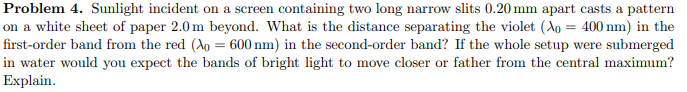 Solved Problem 4. Sunlight Incident On A Screen Containing 