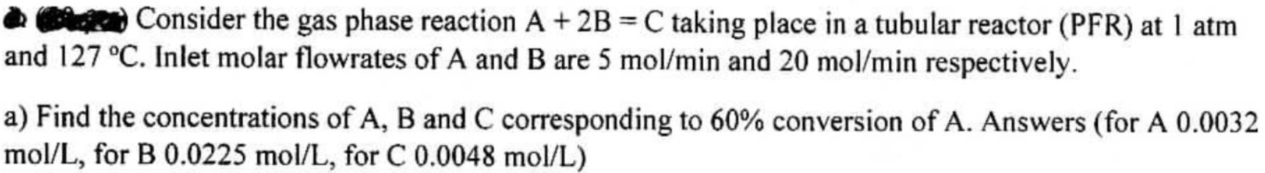 Solved din Consider the gas phase reaction A + 2B = C taking | Chegg.com