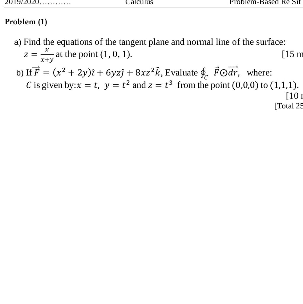 19 Calculus Problem Based Re Sit Problem 1 Chegg Com