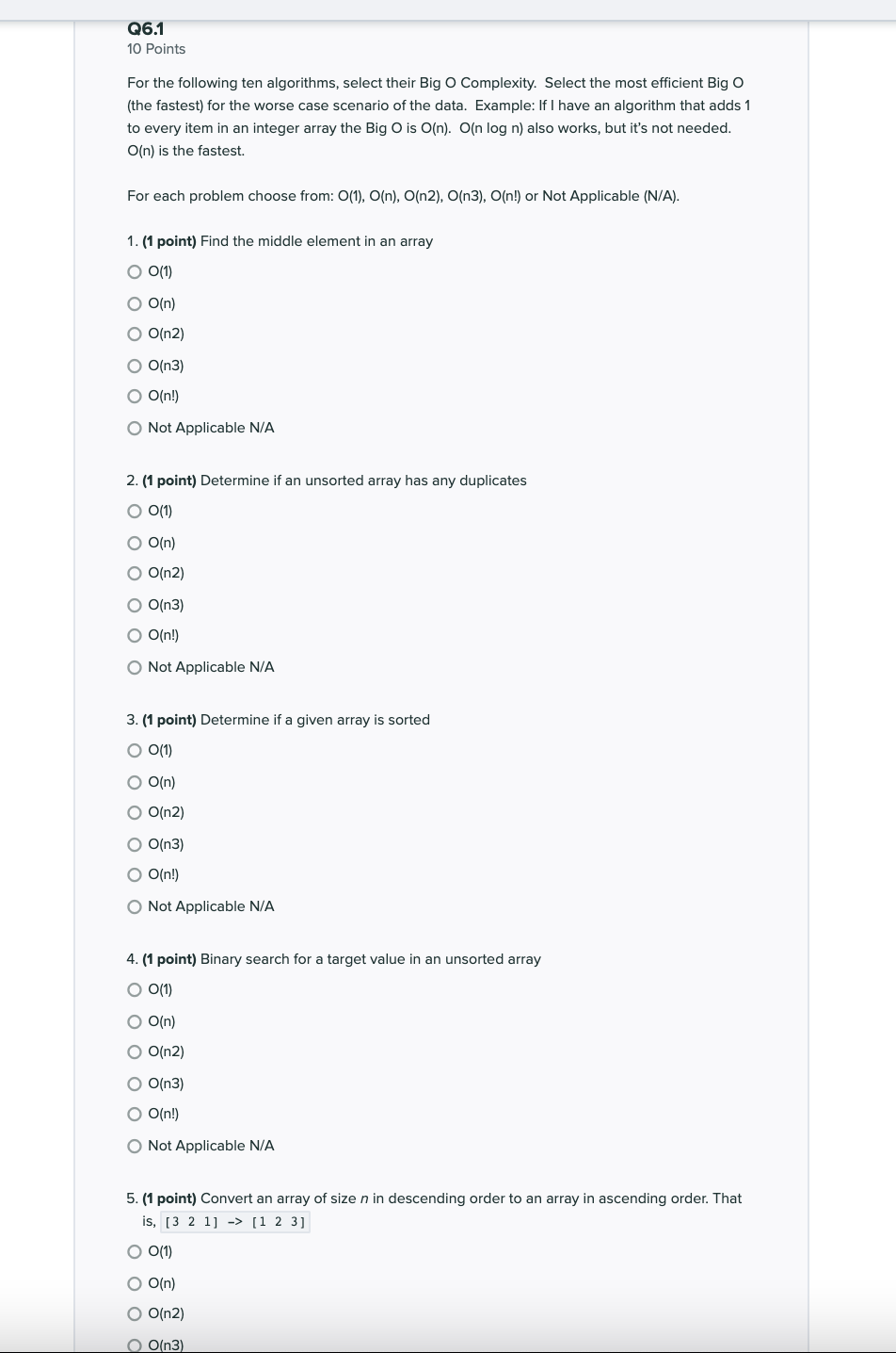 Solved Q6.1 10 Points For the following ten algorithms, | Chegg.com