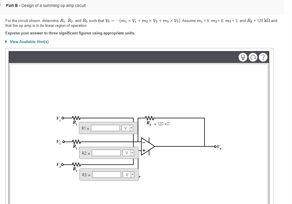 Solved Part B - Design of a summing op amp circuit For the | Chegg.com