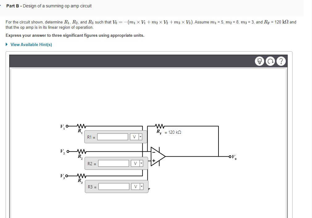 Solved Part B - Design Of A Summing Op Amp Circuit For The | Chegg.com