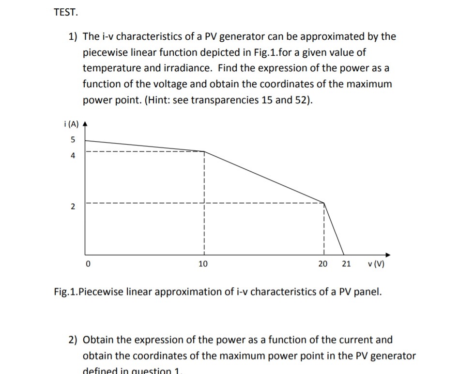 The i-v characteristics a PV generator | Chegg.com