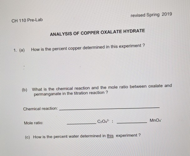 Solved ANALYSIS OF COPPER OXALATE