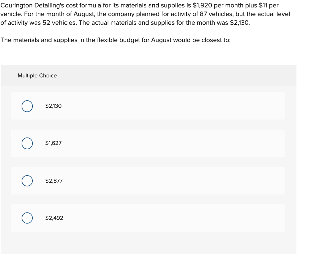 Solved Courington Detailing's cost formula for its materials