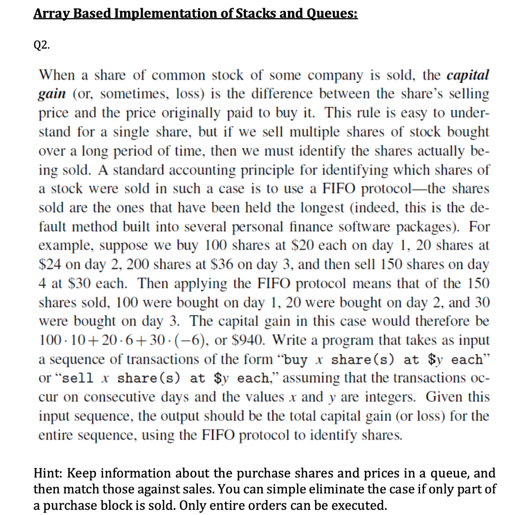 Solved Array Based Implementation of Stacks and Queues: Q2. | Chegg.com