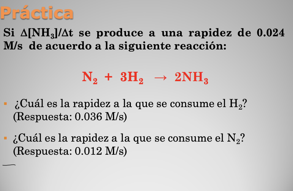 Si \( \Delta\left[\mathrm{NH}_{3}\right] / \Delta \) t se produce a una rapidez de 0.024 \( \mathrm{M} / \mathrm{s} \) de acu