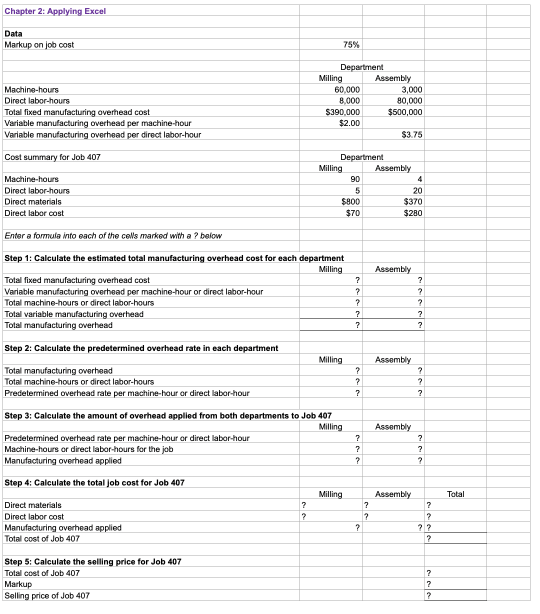 Solved ownload the Applying Excel form and enter formulas in | Chegg.com