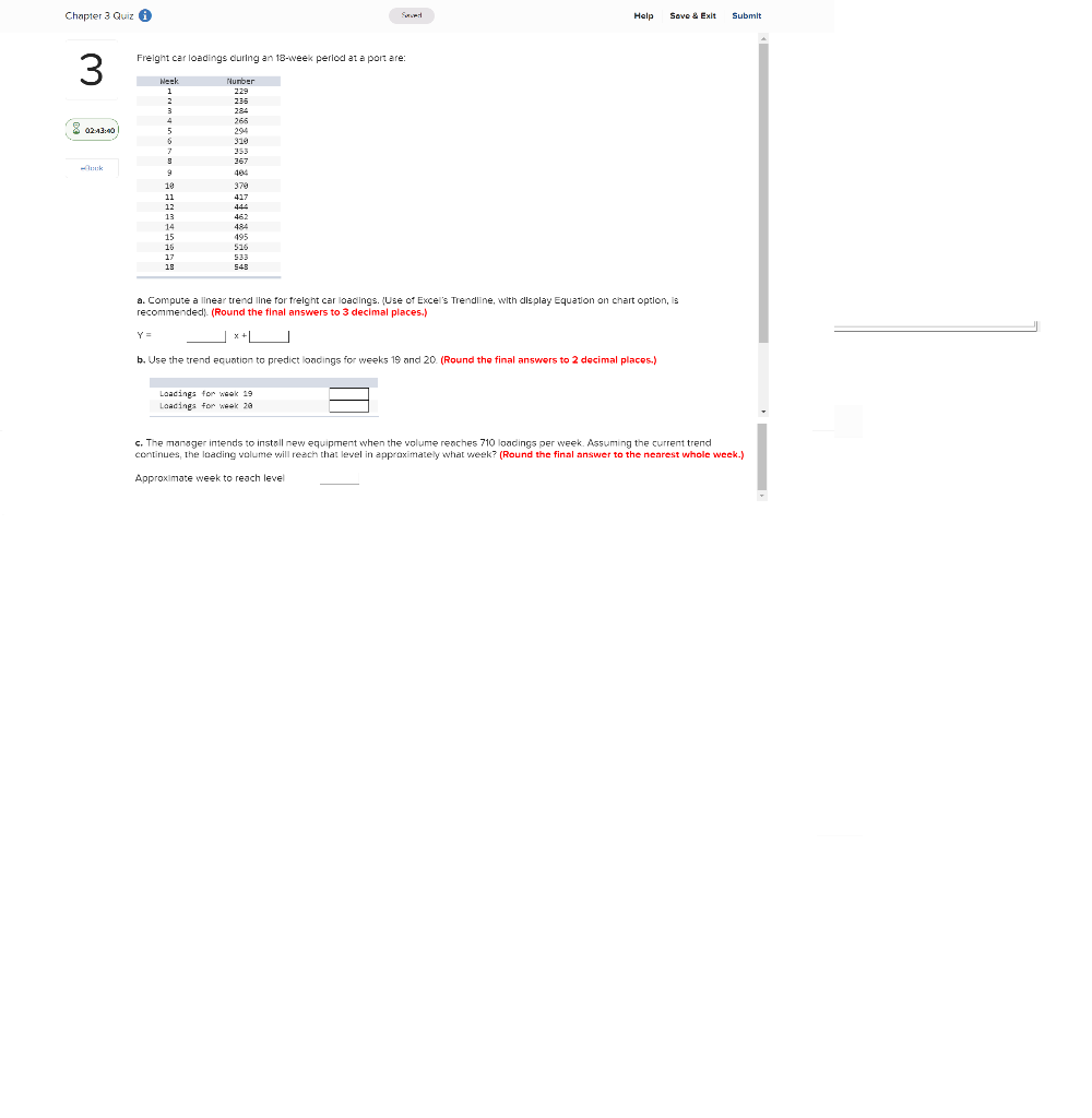 Solved Freight car loadings cluring an 18 iveek perlod at a