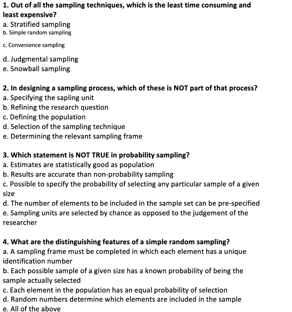 Solved 1 Out Of All The Sampling Techniques Which Is The Chegg Com