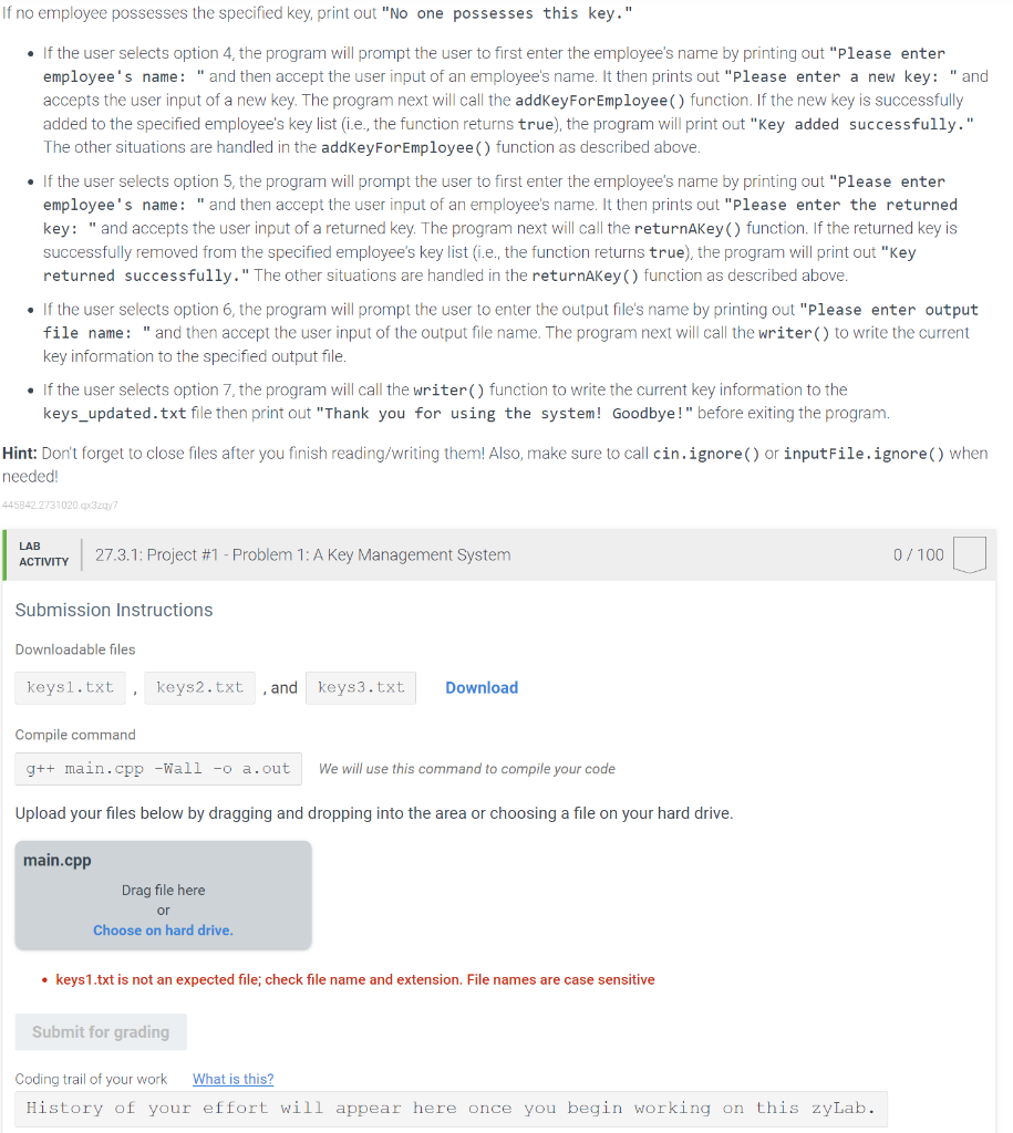 Solved Write a program that manages the keys owned by the | Chegg.com
