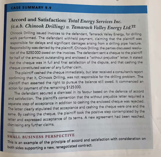 Solved CASE SUMMARY 9.9 Accord and Satisfaction Total