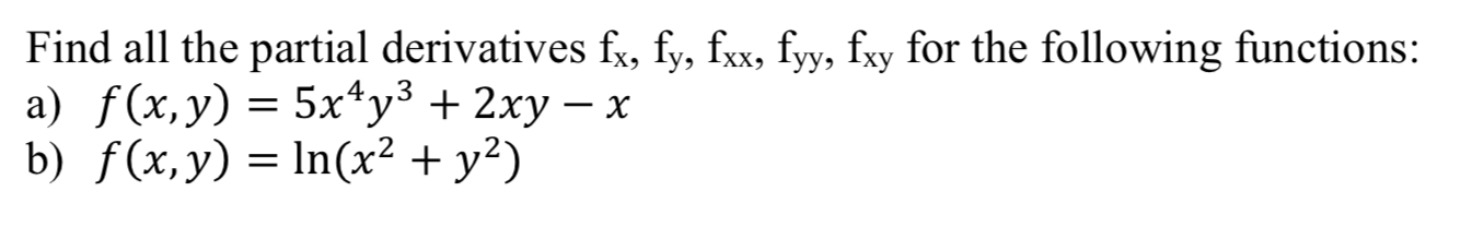 Solved Find All The Partial Derivatives Fx Fy Fxx Fyy