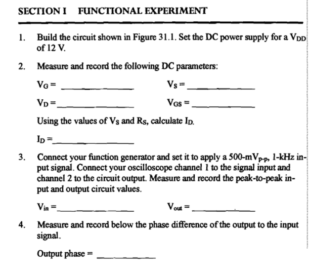 Solved SECTION I FUNCTIONAL EXPERIMENT 1. Build The Circuit | Chegg.com