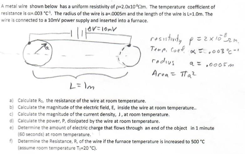 Solved A metal wire shown below has a uniform resistivity of | Chegg.com