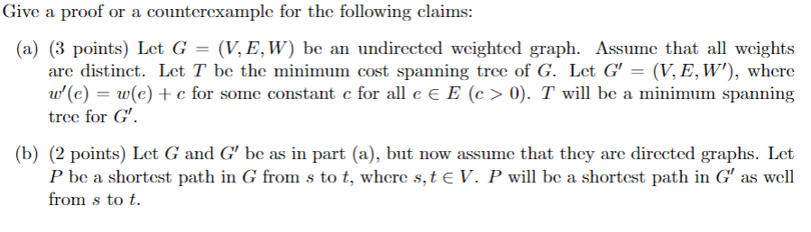 Solved Give A Proof Or A Counterexample For The Following | Chegg.com