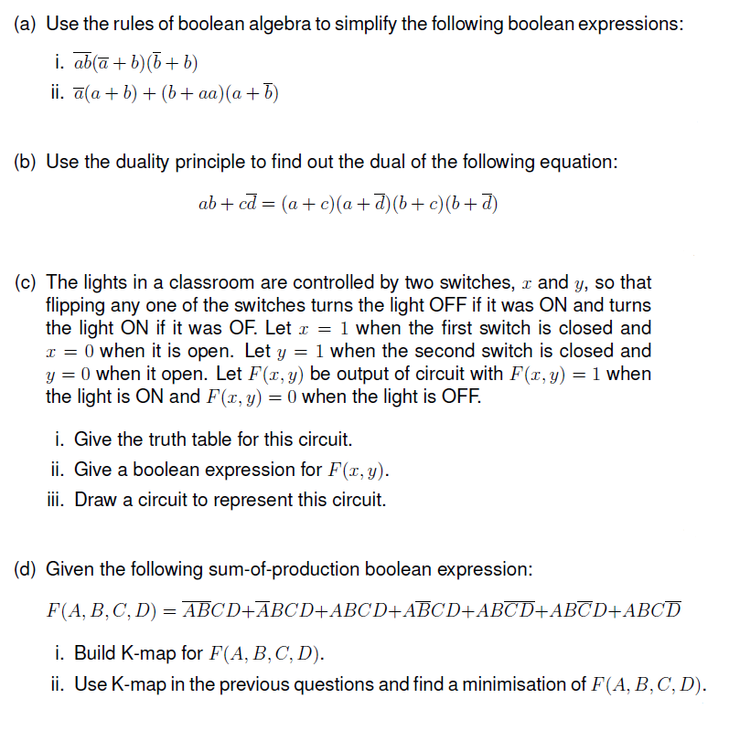 (a) Use the rules of boolean algebra to simplify the | Chegg.com