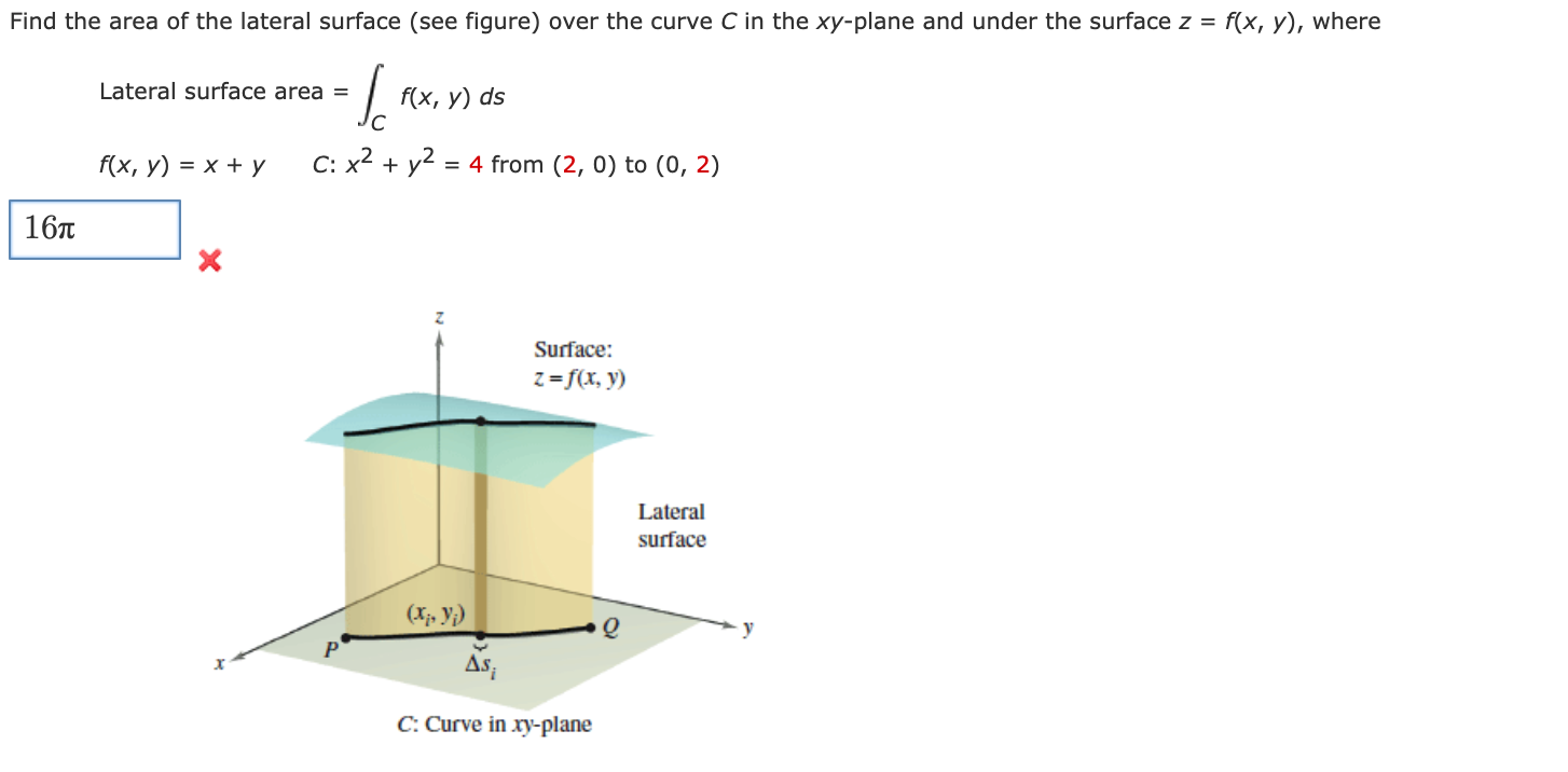 Solved Find the area of the lateral surface (see figure) | Chegg.com