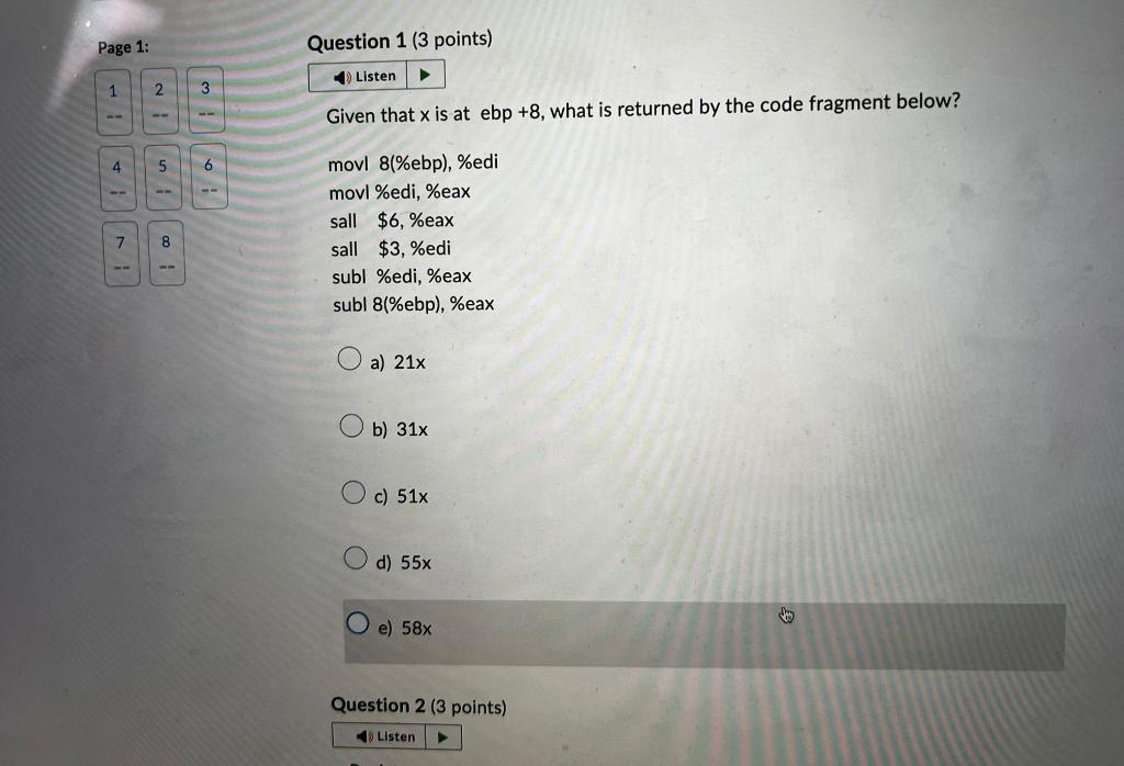 Solved Given that x is at ebp +8, what is returned by the | Chegg.com