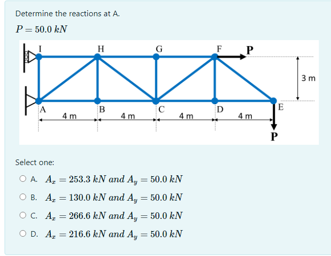 Solved Determine The Reactions At A. P=50.0kN Select One: A. | Chegg.com