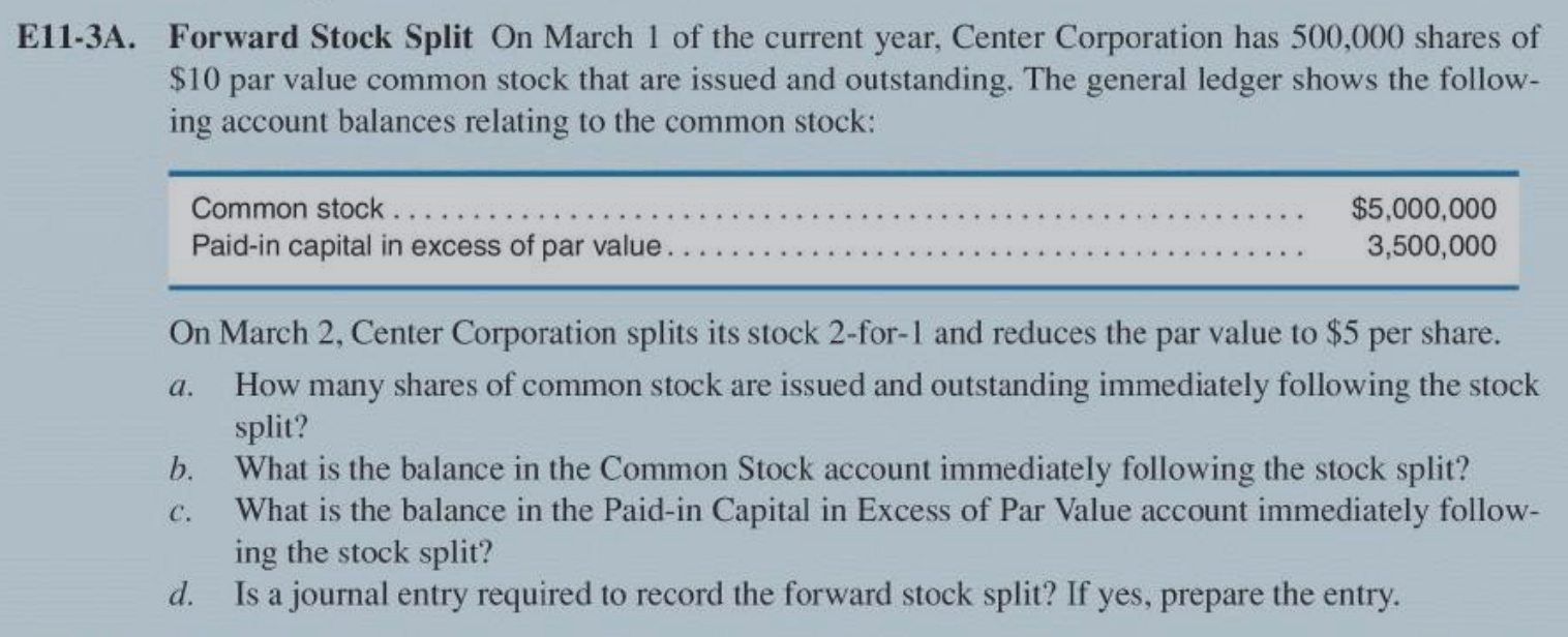 Solved A. Forward Stock Split On March 1 Of The Current | Chegg.com