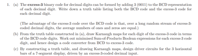 Solved 1. () The excess-3 binary code for decimal digits can | Chegg.com