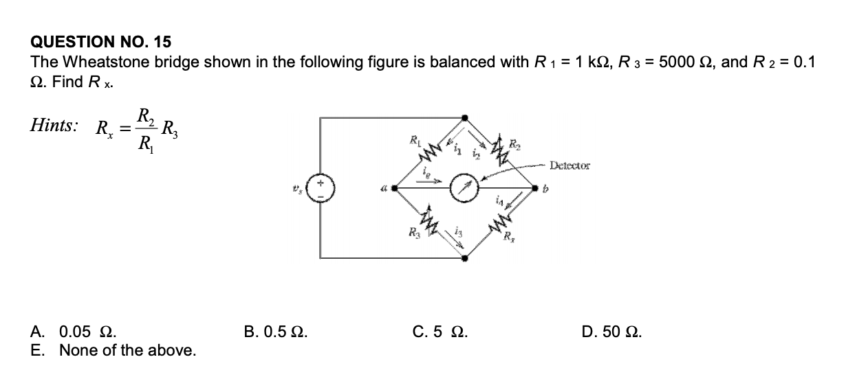 Solved QUESTION NO. 15 The Wheatstone bridge shown in the | Chegg.com