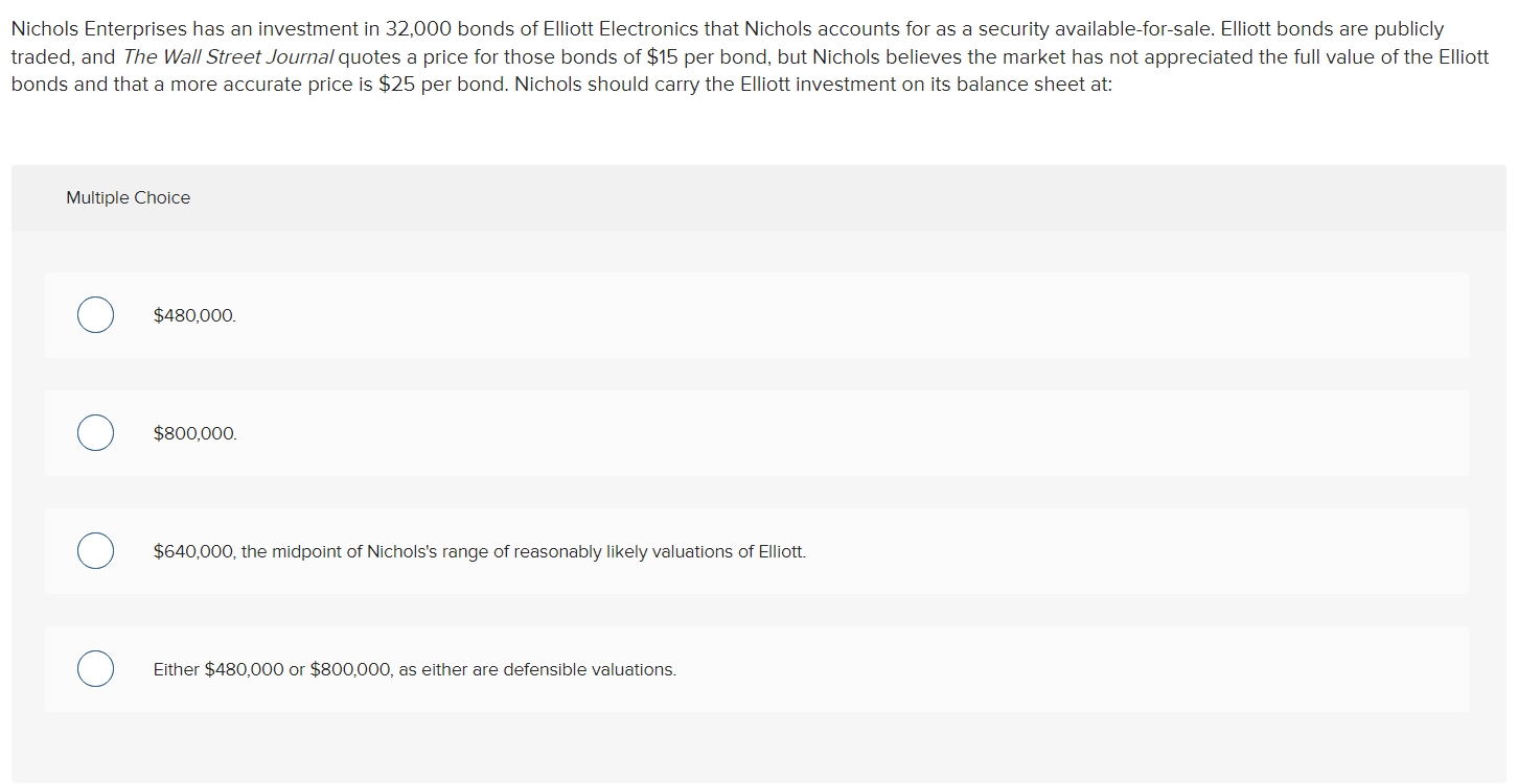 Solved Nichols Enterprises has an investment in 32,000 bonds 