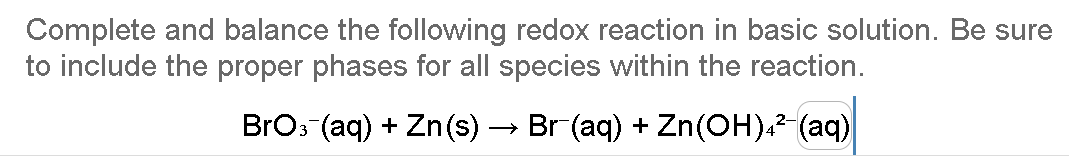 Solved Complete And Balance The Following Redox Reaction In | Chegg.com