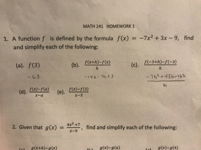 Solved MATH 241 HOMEWORK 1 1. A function f is defined by the | Chegg.com