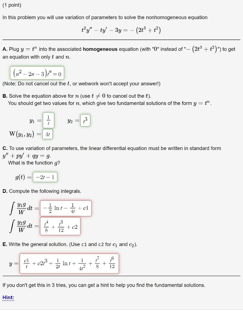 Solved (1 point) In this problem you will use variation of | Chegg.com