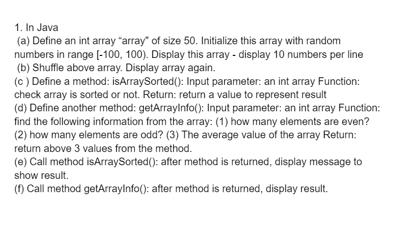 Solved 1. In Java (a) Define an int array “array